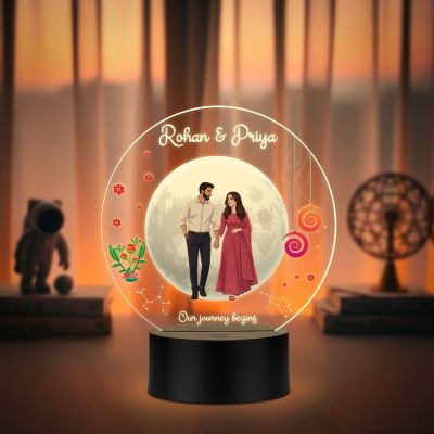 Personalized Couple Name LED Night Light, Our Journey Begins Quote Acrylic Lamp with Warm White Black Base Gift for Couple New Journey Gift